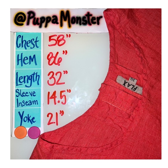 New FLAX Back Up Linen Tunic Shirt 3G 3X Cherry Yarn Dye - Picture 8 of 9